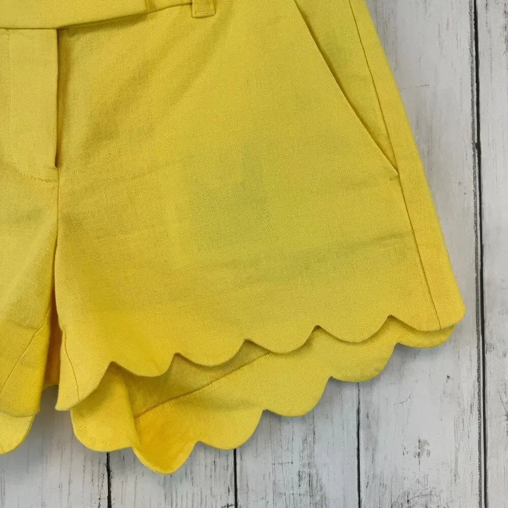 J. Crew Yellow Linen-Cotton Scalloped Hem 4” Shorts Size 2 Style L2142